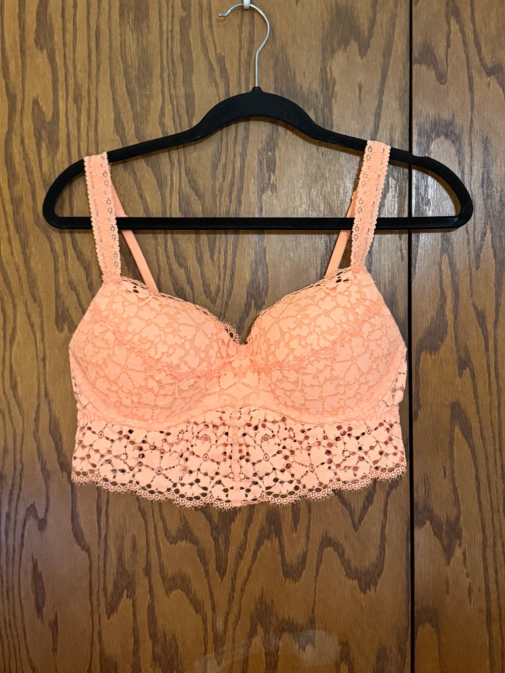 PINK Victoria Secret Lace Bralette Longline Bright Coral Peach Size Large
